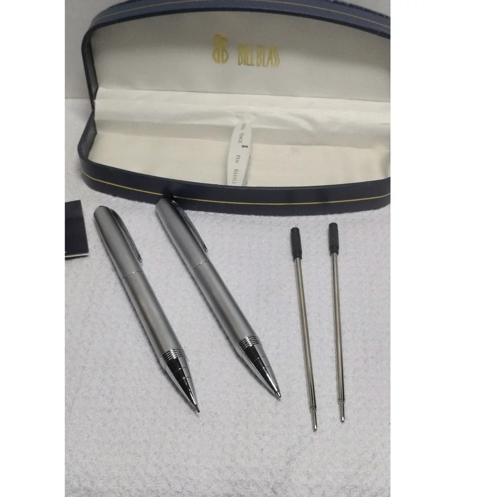 Bill Blass Silver Pen & Pencil Writing Instrument‎ Set with Case Refills